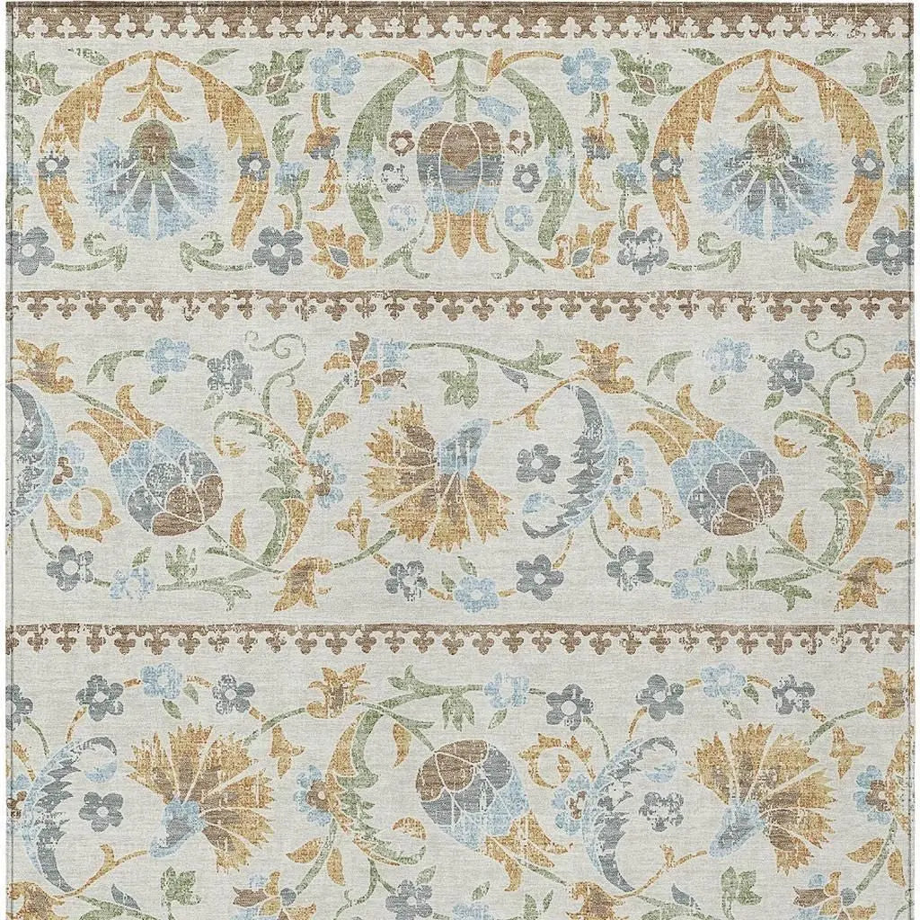 10' X 14' Ivory And Beige Floral Washable Indoor Outdoor Area Rug Homeroots Outdoor