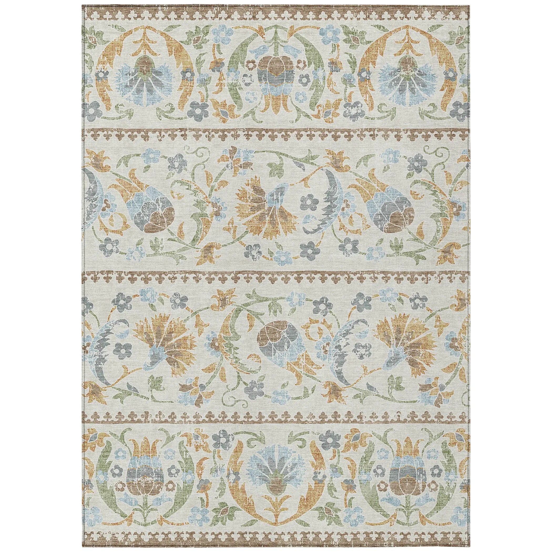 10' X 14' Ivory And Beige Floral Washable Indoor Outdoor Area Rug Homeroots Outdoor