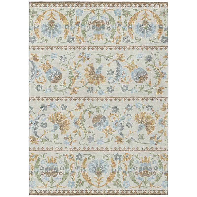 10' X 14' Ivory And Beige Floral Washable Indoor Outdoor Area Rug Homeroots Outdoor