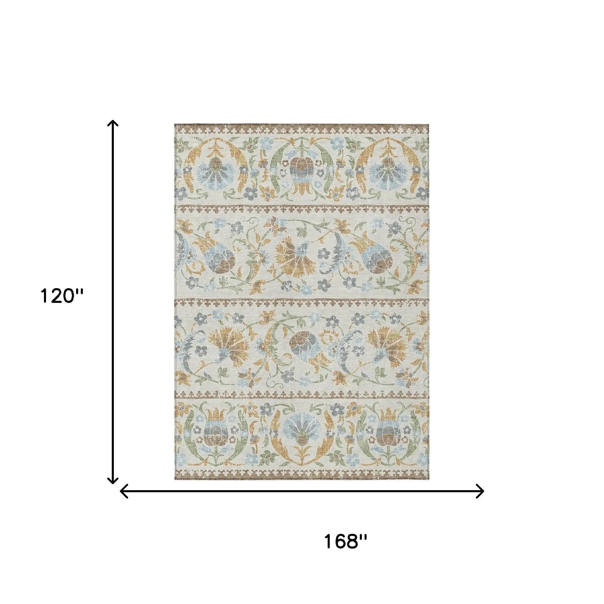 10' X 14' Ivory And Beige Floral Washable Indoor Outdoor Area Rug Homeroots Outdoor