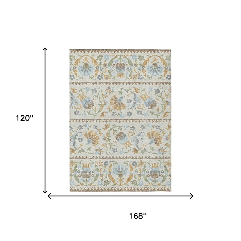 10' X 14' Ivory And Beige Floral Washable Indoor Outdoor Area Rug Homeroots Outdoor