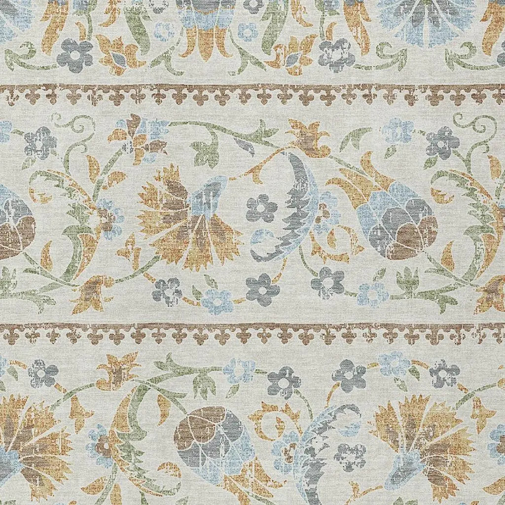 10' X 14' Ivory And Beige Floral Washable Indoor Outdoor Area Rug Homeroots Outdoor