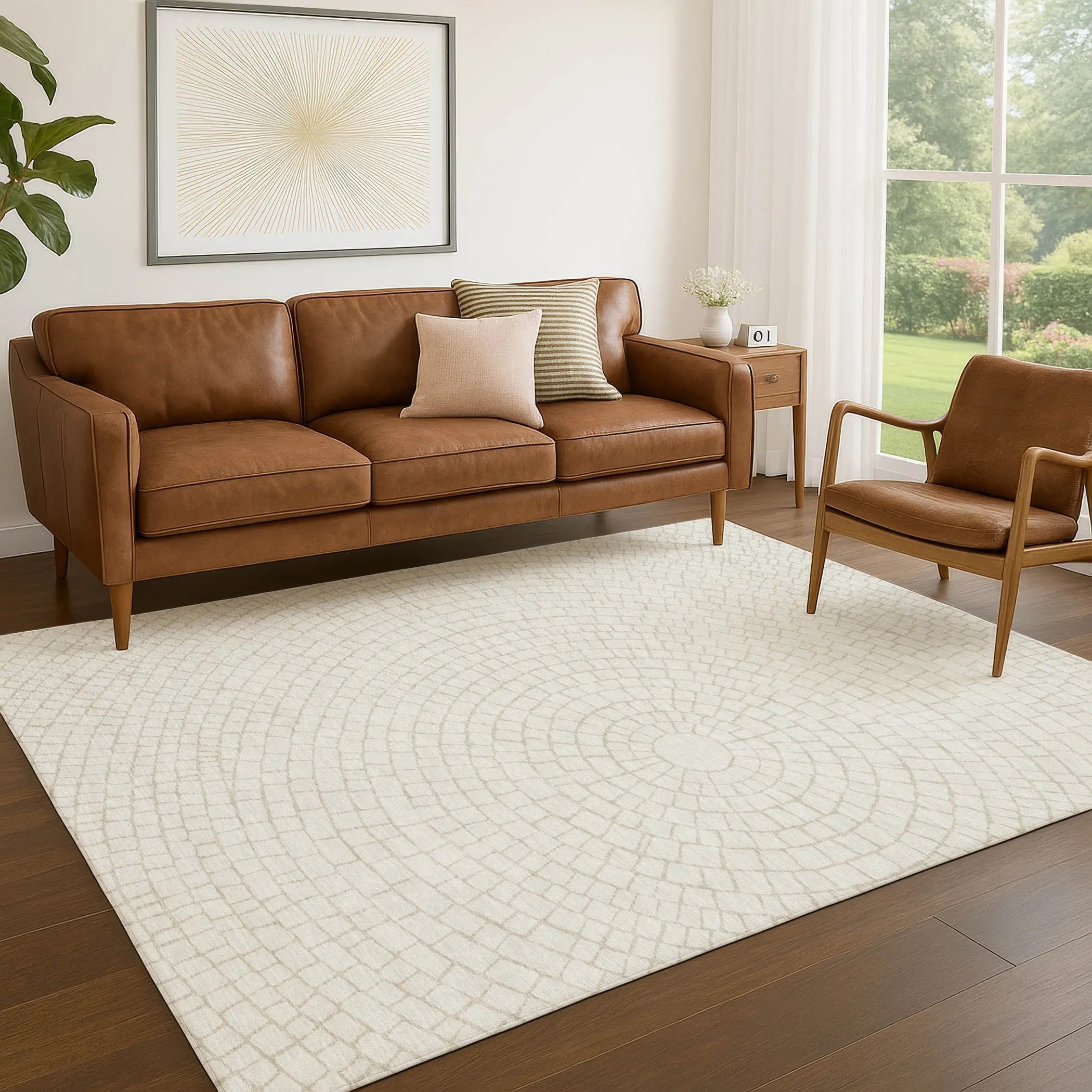 10' X 14' Ivory And Beige Geometric Washable Indoor Outdoor Area Rug Homeroots Outdoor