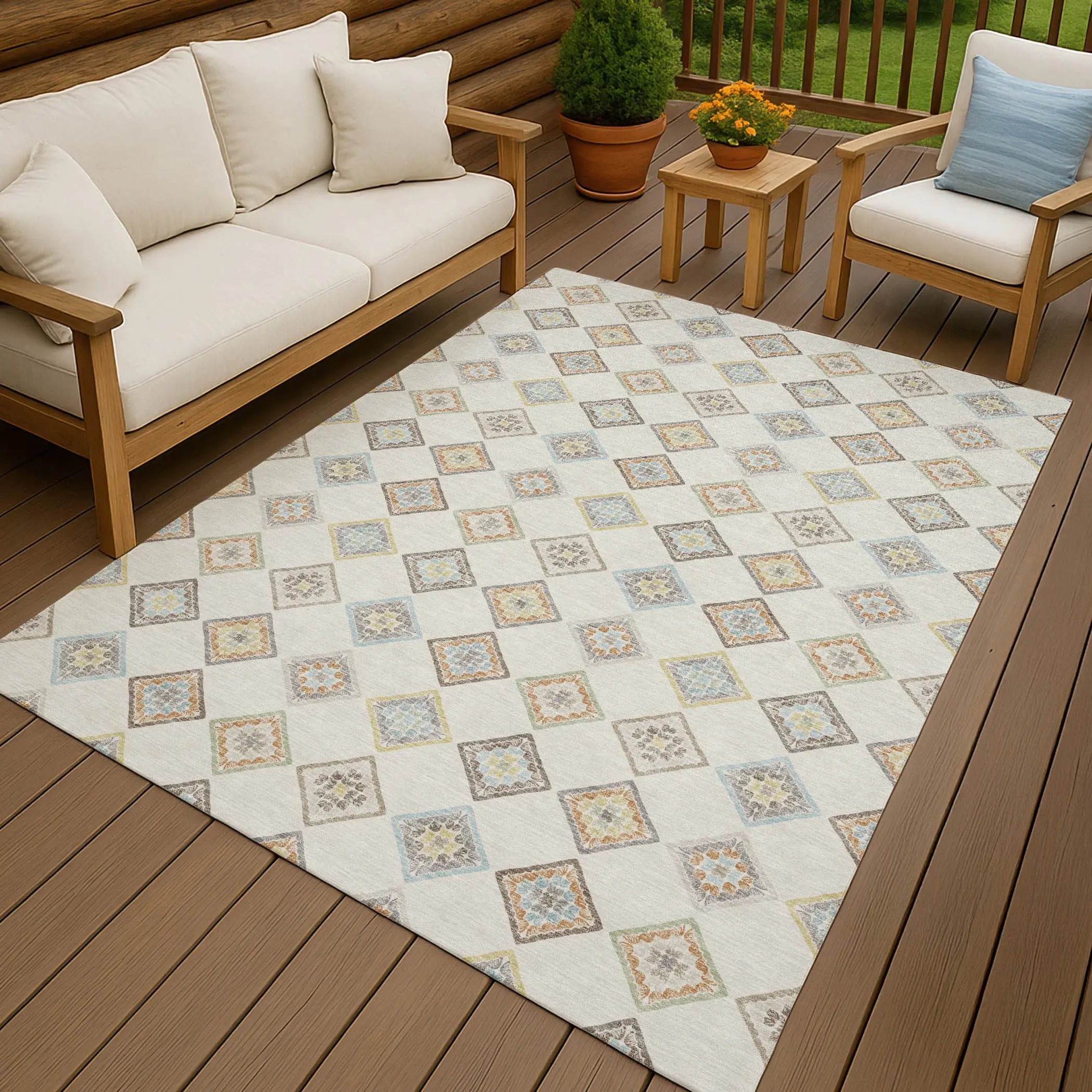 10' X 14' Ivory And Beige Geometric Washable Indoor Outdoor Area Rug Homeroots Outdoor