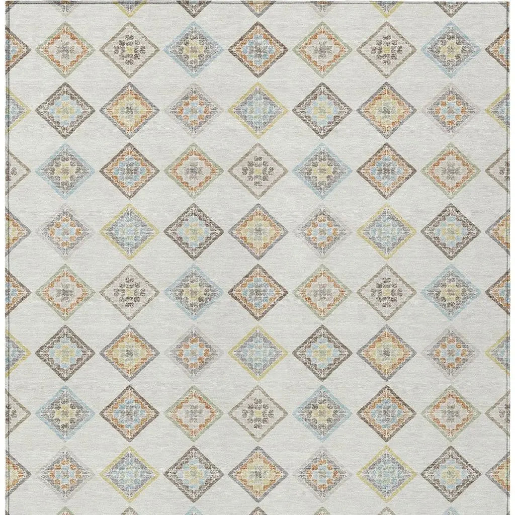 10' X 14' Ivory And Beige Geometric Washable Indoor Outdoor Area Rug Homeroots Outdoor