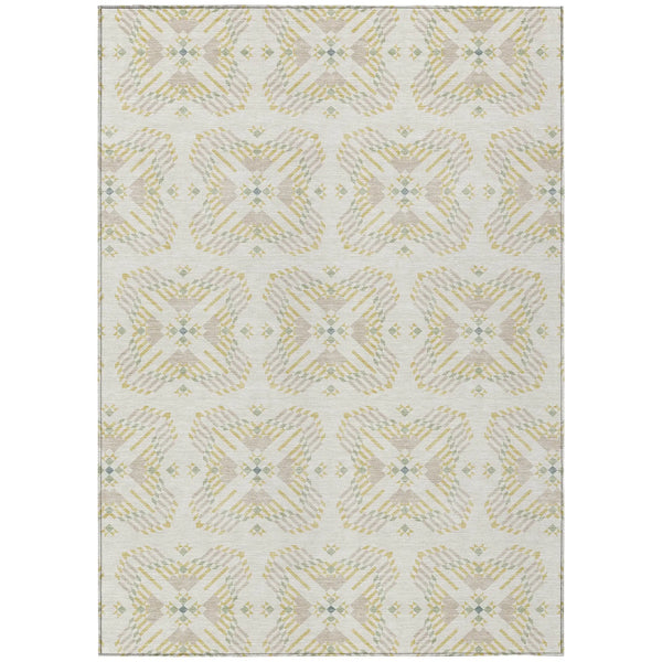 10' X 14' Ivory And Beige Geometric Washable Indoor Outdoor Area Rug Homeroots Outdoor
