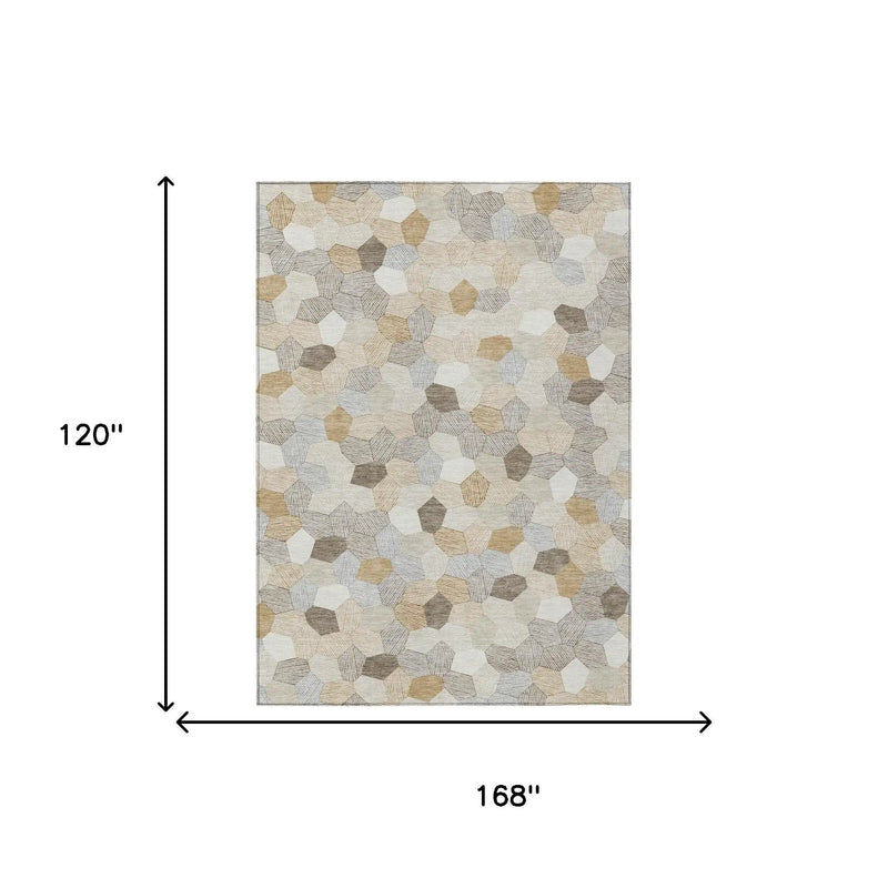 10' X 14' Ivory And Beige Geometric Washable Indoor Outdoor Area Rug Homeroots Outdoor