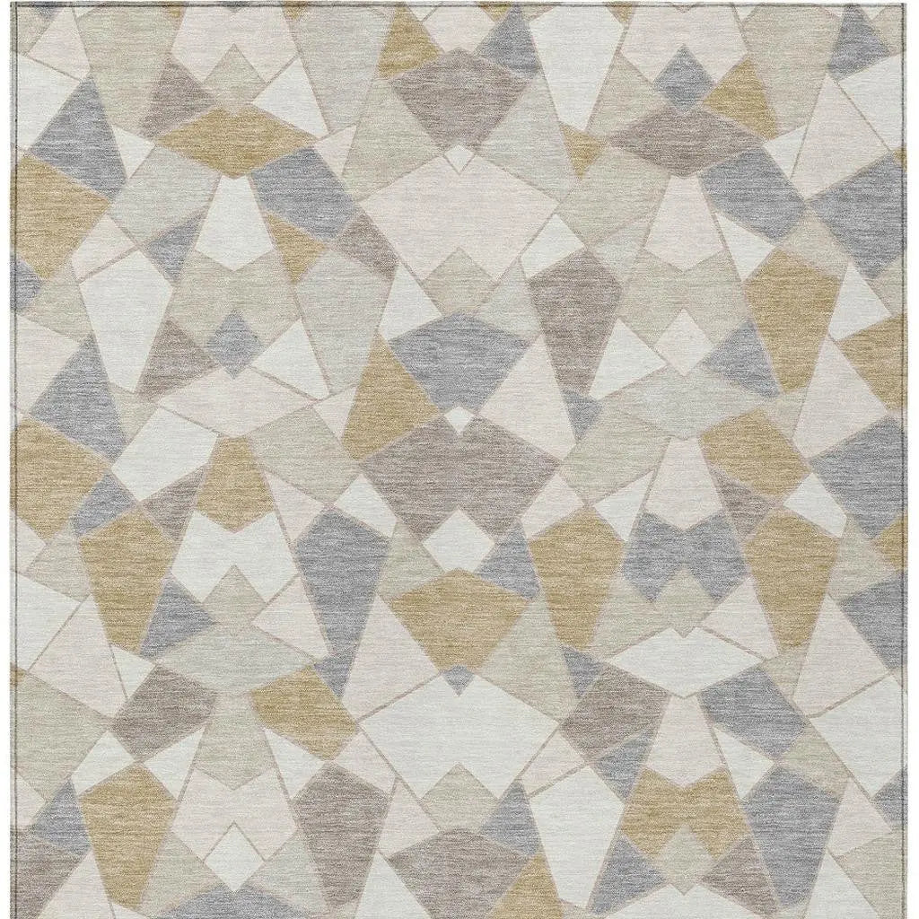 10' X 14' Ivory And Beige Geometric Washable Indoor Outdoor Area Rug Homeroots Outdoor