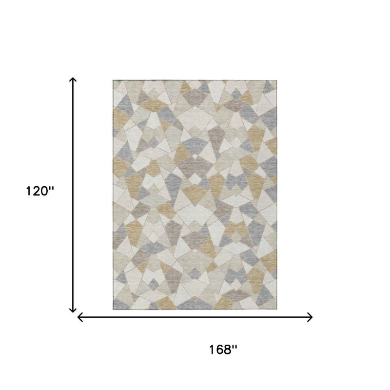 10' X 14' Ivory And Beige Geometric Washable Indoor Outdoor Area Rug Homeroots Outdoor