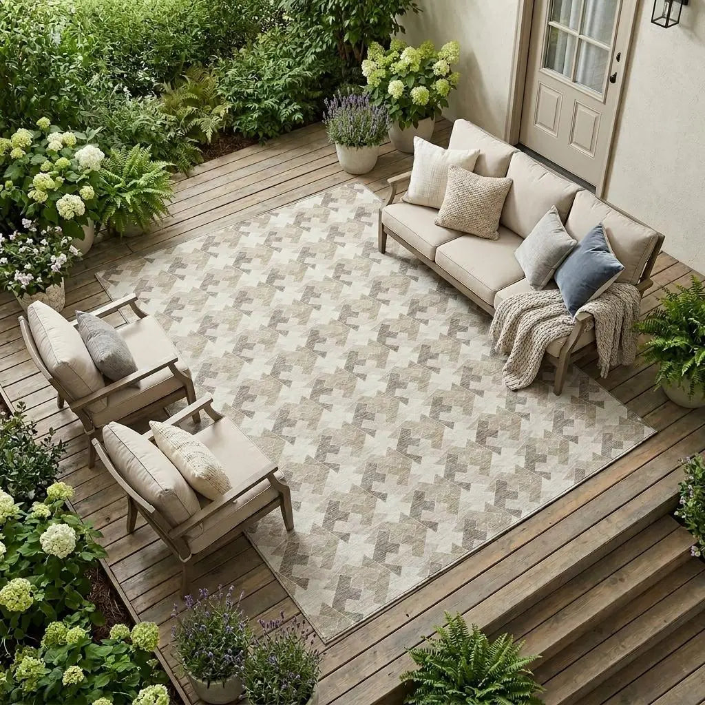10' X 14' Ivory And Beige Geometric Washable Indoor Outdoor Area Rug Homeroots Outdoor