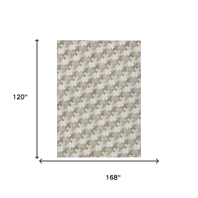 10' X 14' Ivory And Beige Geometric Washable Indoor Outdoor Area Rug Homeroots Outdoor