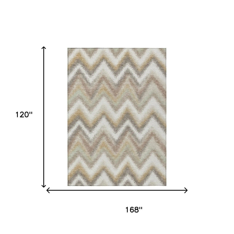 10' X 14' Ivory And Beige Geometric Washable Indoor Outdoor Area Rug Homeroots Outdoor