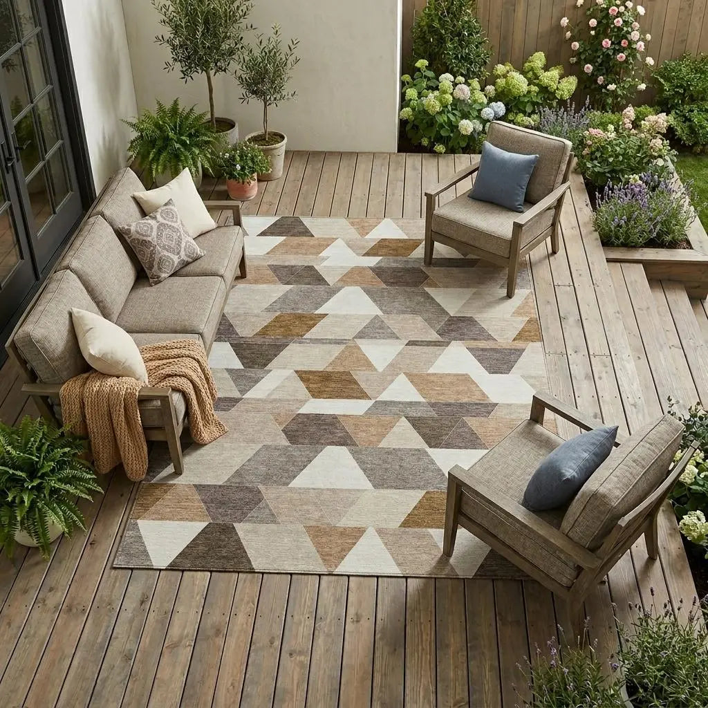 10' X 14' Ivory And Beige Geometric Washable Indoor Outdoor Area Rug Homeroots Outdoor
