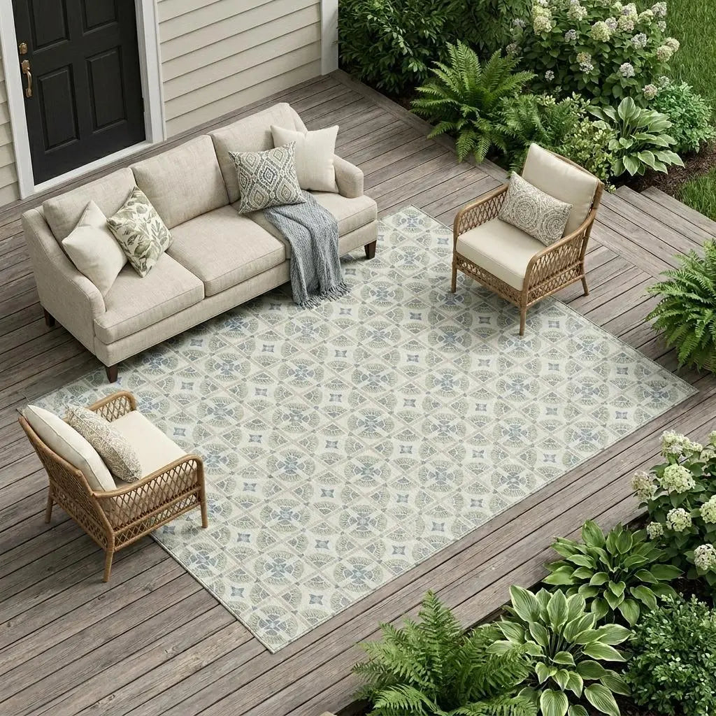 10' X 14' Ivory And Beige Geometric Washable Indoor Outdoor Area Rug Homeroots Outdoor