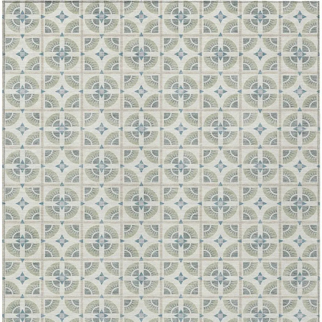 10' X 14' Ivory And Beige Geometric Washable Indoor Outdoor Area Rug Homeroots Outdoor
