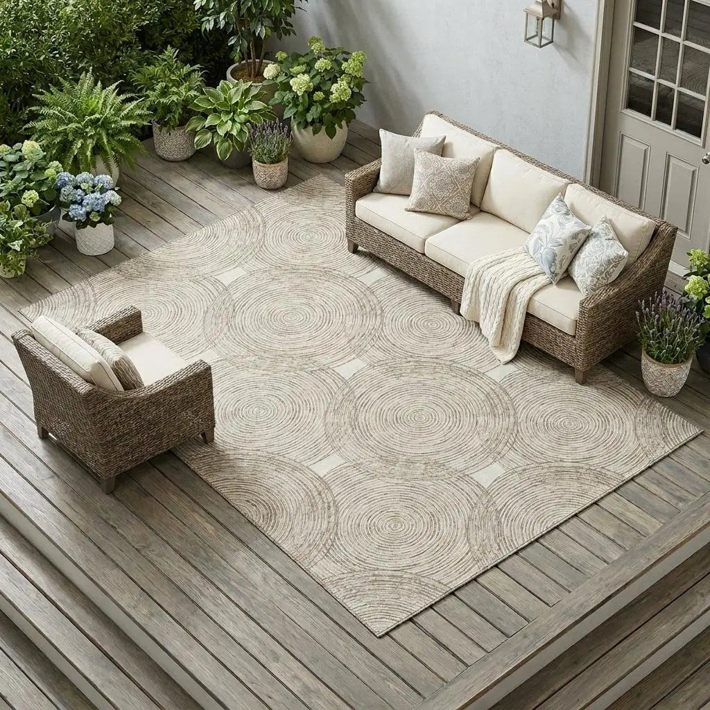 10' X 14' Ivory And Beige Geometric Washable Indoor Outdoor Area Rug Homeroots Outdoor