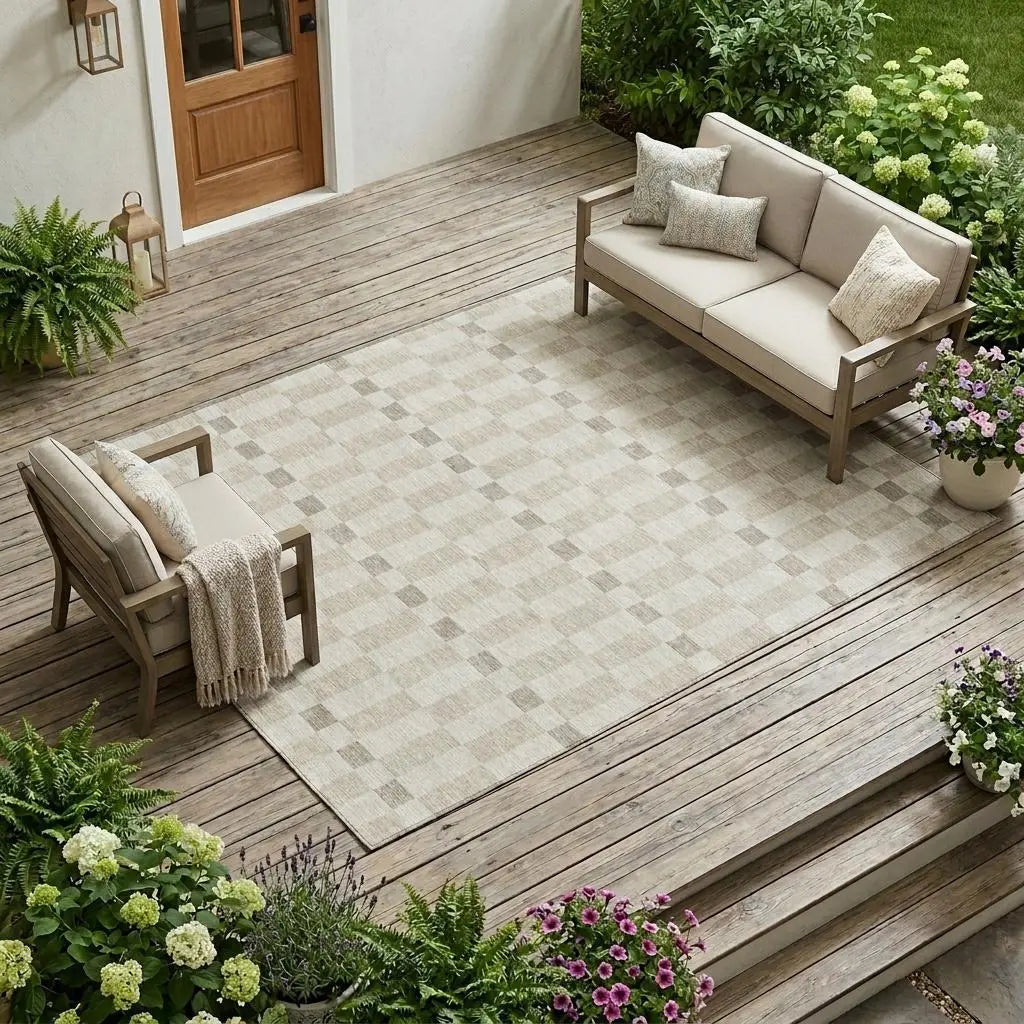 10' X 14' Ivory And Beige Geometric Washable Indoor Outdoor Area Rug Homeroots Outdoor