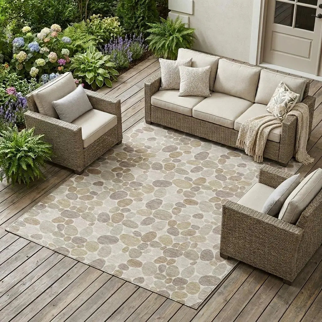 10' X 14' Ivory And Beige Geometric Washable Indoor Outdoor Area Rug Homeroots Outdoor