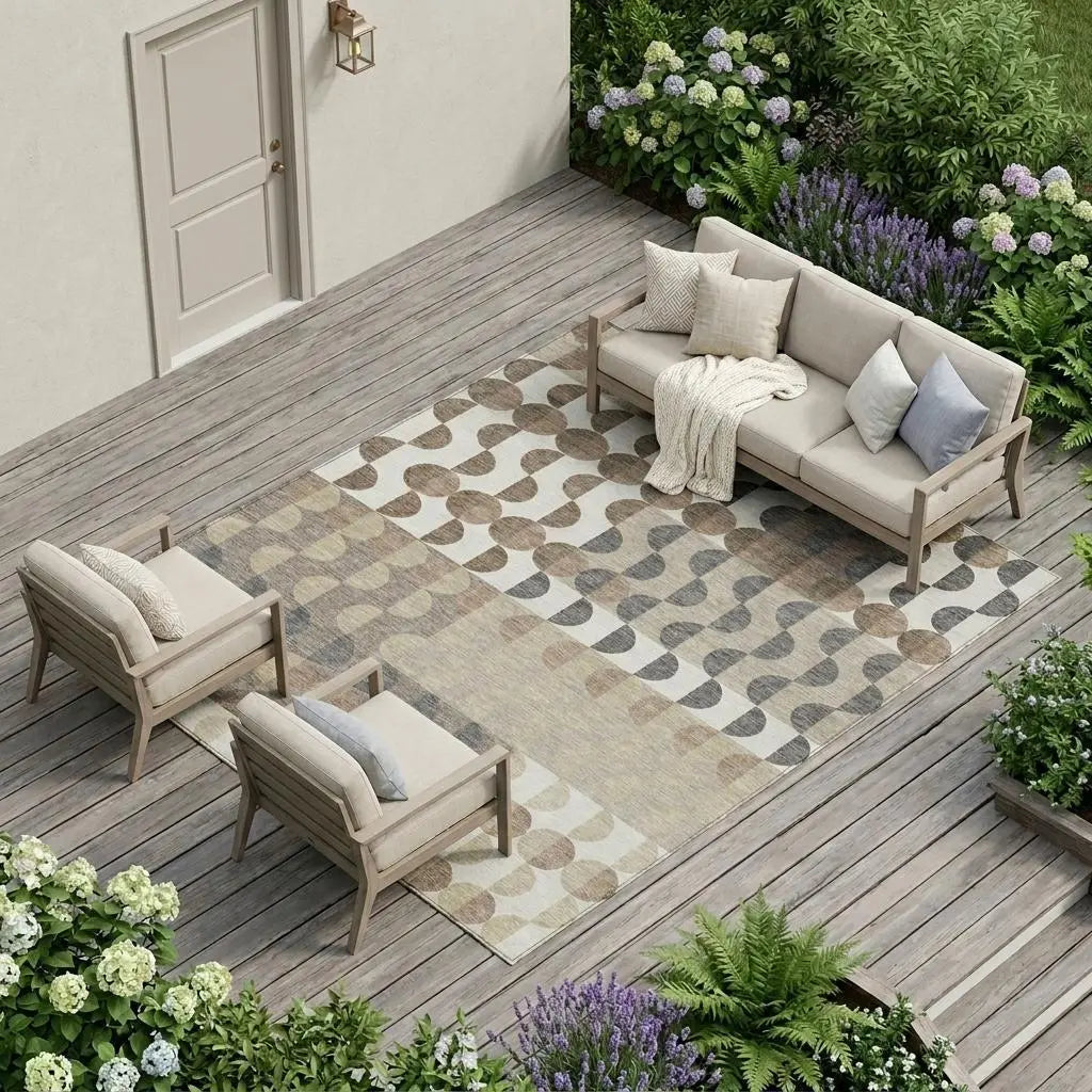 10' X 14' Ivory And Beige Geometric Washable Indoor Outdoor Area Rug Homeroots Outdoor