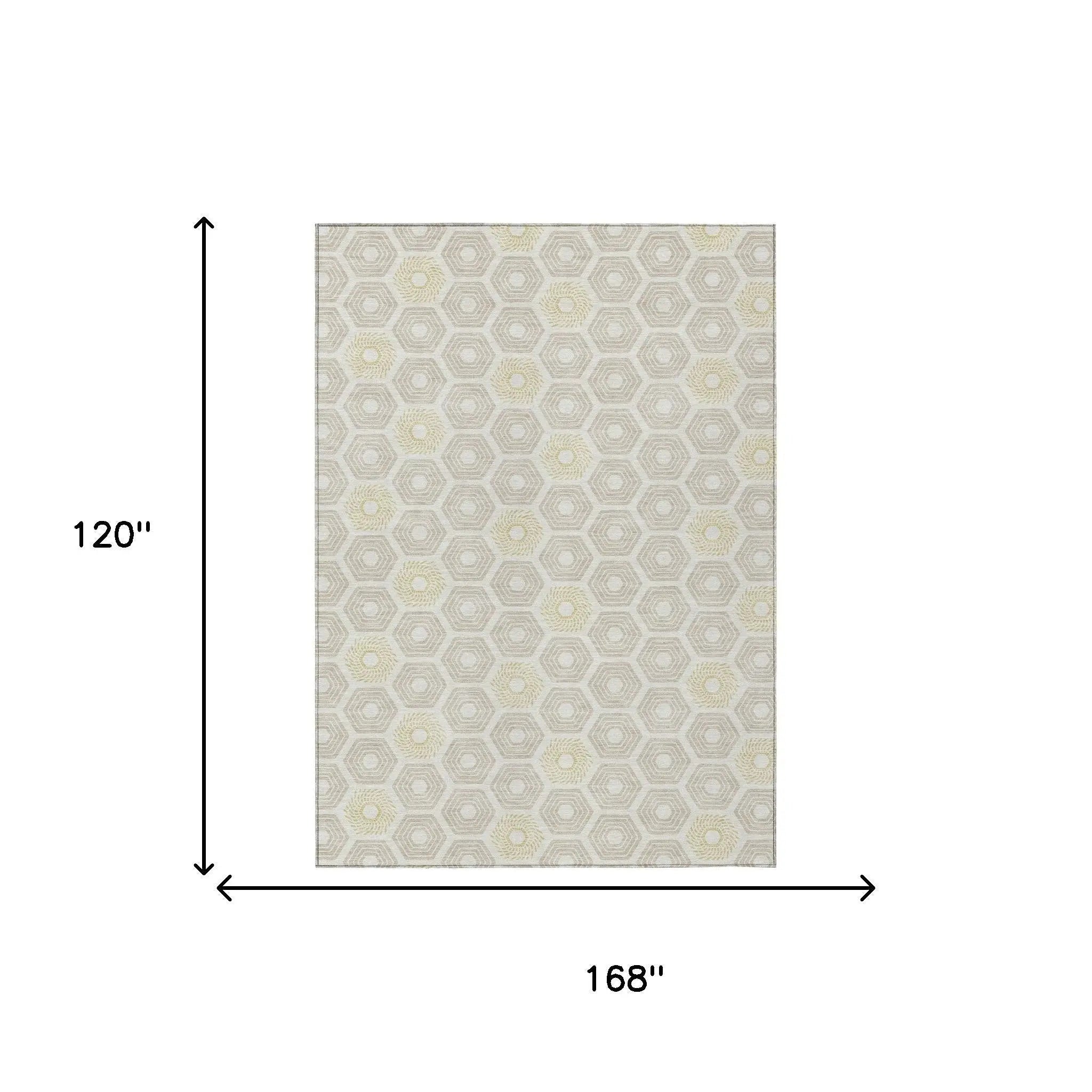 10' X 14' Ivory And Beige Geometric Washable Indoor Outdoor Area Rug Homeroots Outdoor