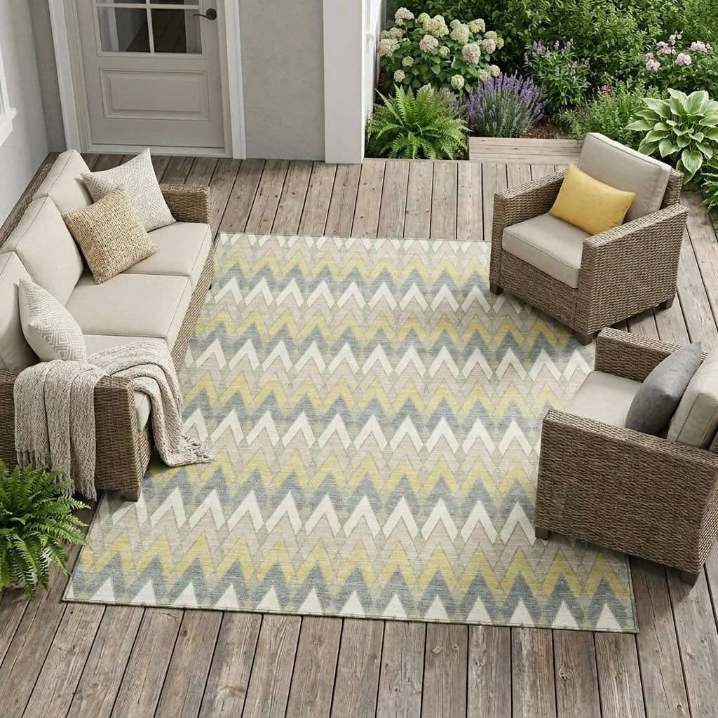 10' X 14' Ivory And Beige Geometric Washable Indoor Outdoor Area Rug Homeroots Outdoor