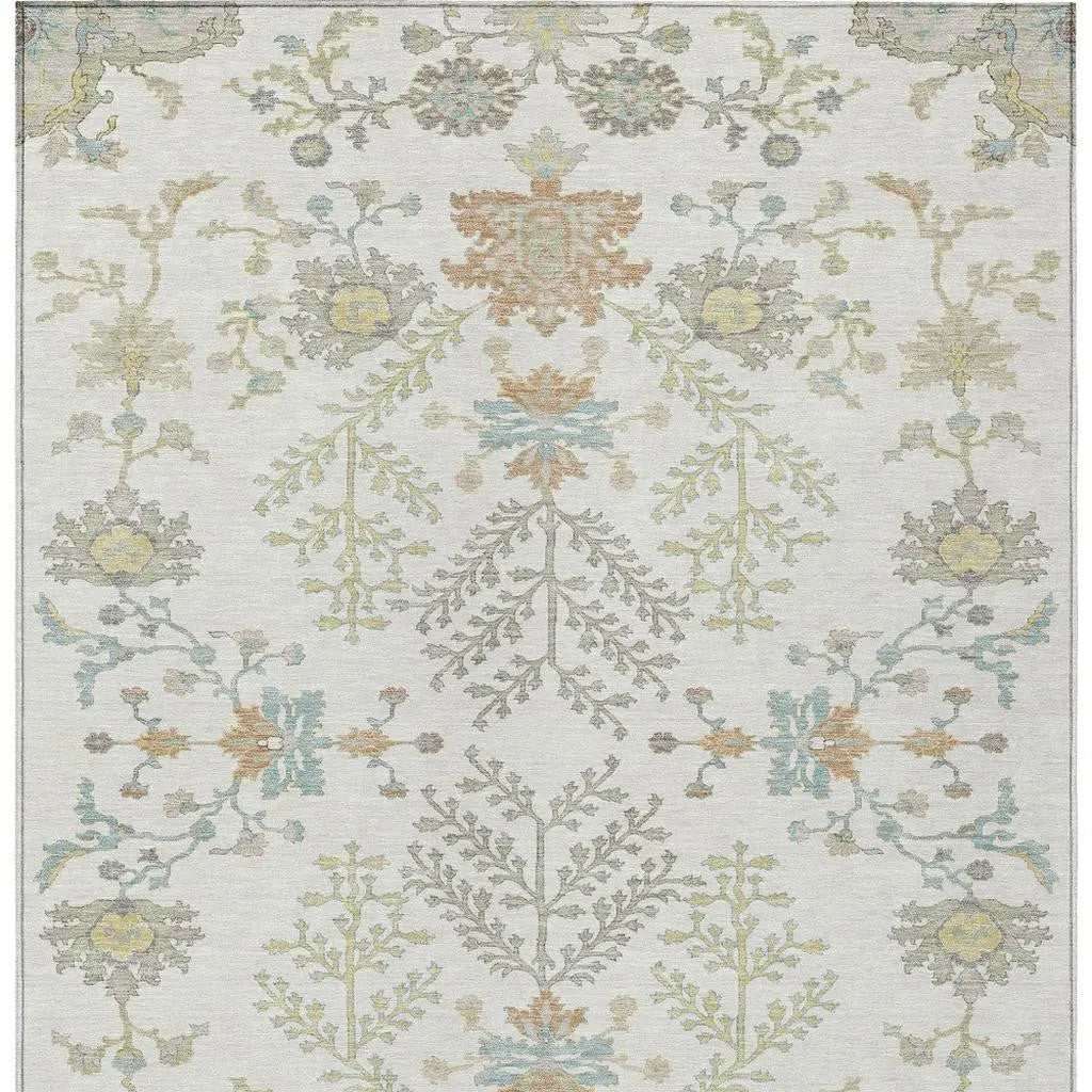 10' X 14' Ivory And Beige Oriental Washable Indoor Outdoor Area Rug Homeroots Outdoor