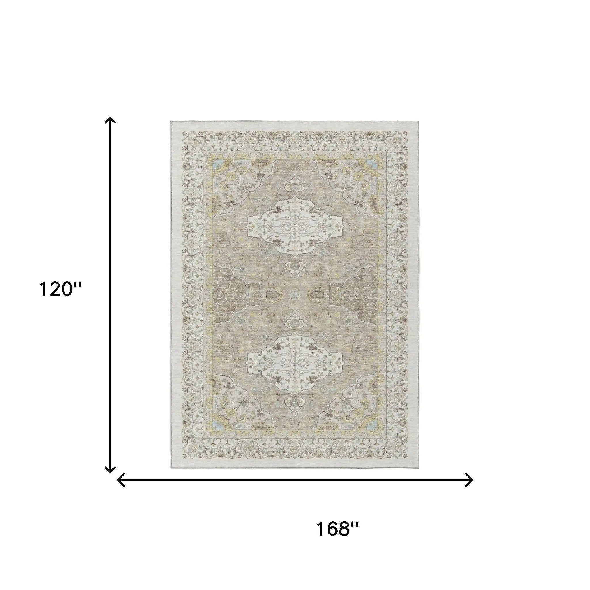 10' X 14' Ivory And Beige Oriental Washable Indoor Outdoor Area Rug Homeroots Outdoor