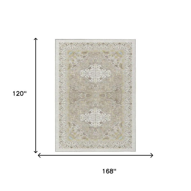 10' X 14' Ivory And Beige Oriental Washable Indoor Outdoor Area Rug Homeroots Outdoor