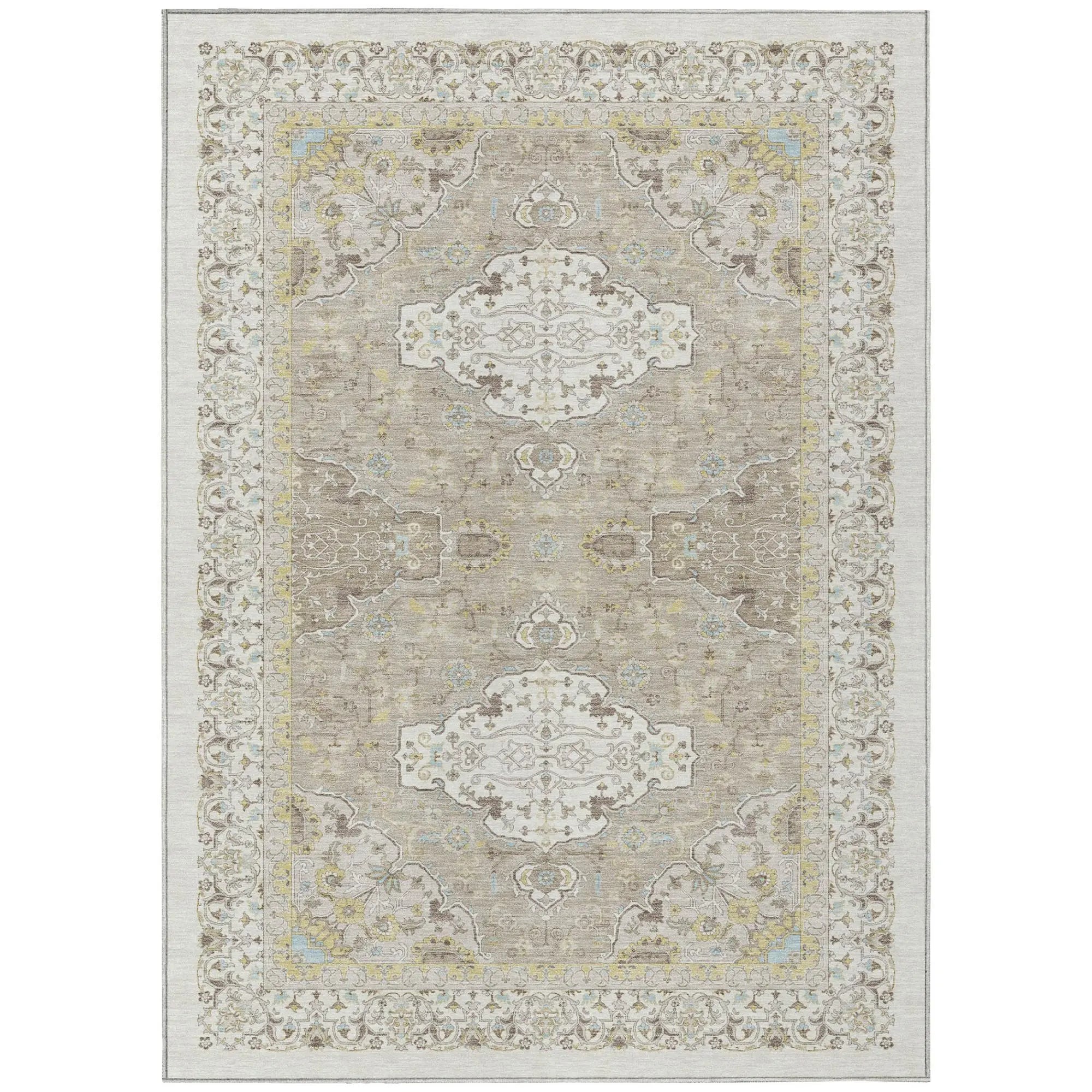 10' X 14' Ivory And Beige Oriental Washable Indoor Outdoor Area Rug Homeroots Outdoor
