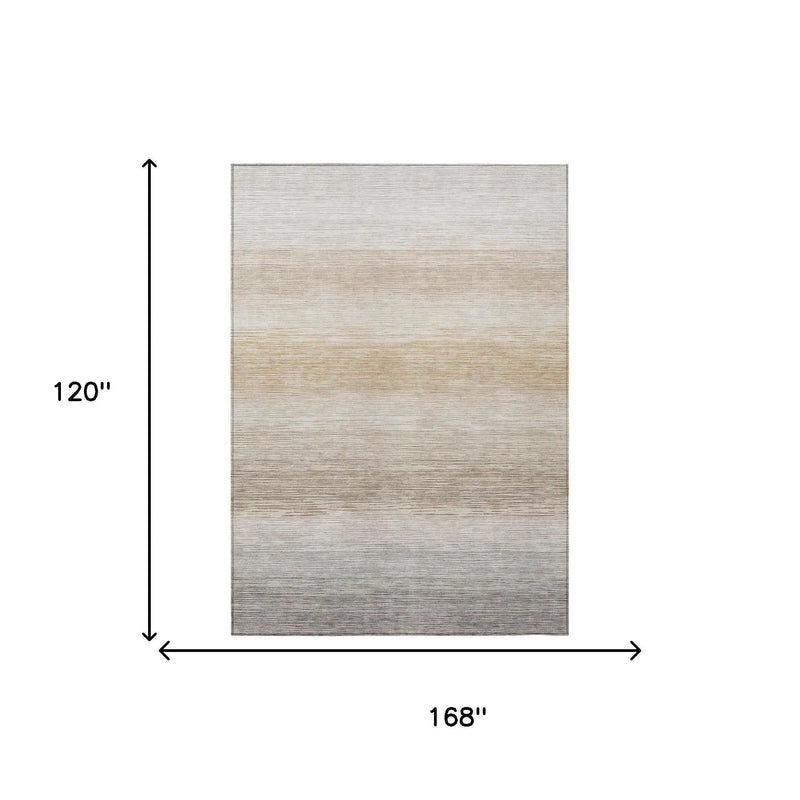 10' X 14' Ivory And Beige Striped Washable Indoor Outdoor Area Rug Homeroots Outdoor