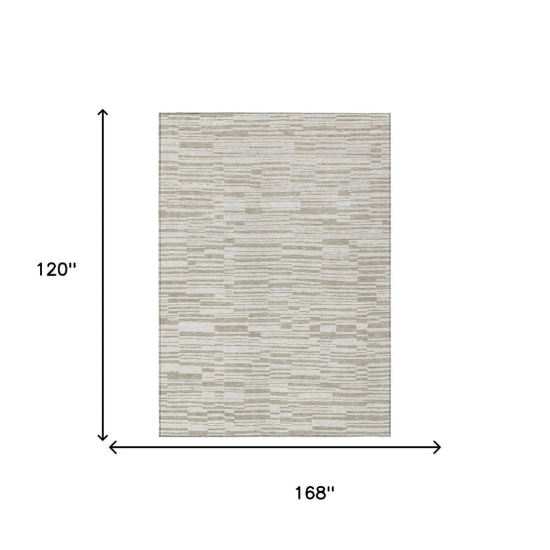 10' X 14' Ivory And Beige Striped Washable Indoor Outdoor Area Rug Homeroots Outdoor