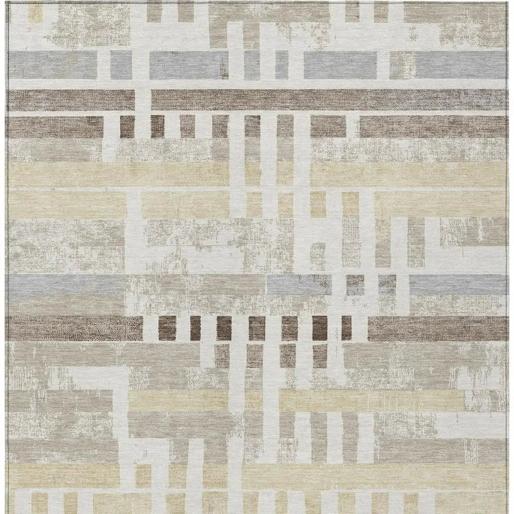 10' X 14' Ivory And Beige Striped Washable Indoor Outdoor Area Rug Homeroots Outdoor