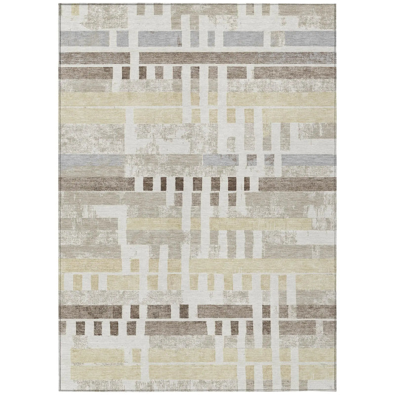 10' X 14' Ivory And Beige Striped Washable Indoor Outdoor Area Rug Homeroots Outdoor