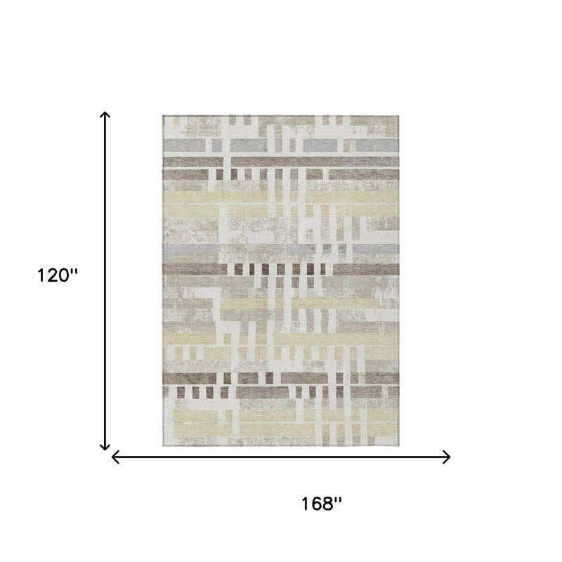 10' X 14' Ivory And Beige Striped Washable Indoor Outdoor Area Rug Homeroots Outdoor