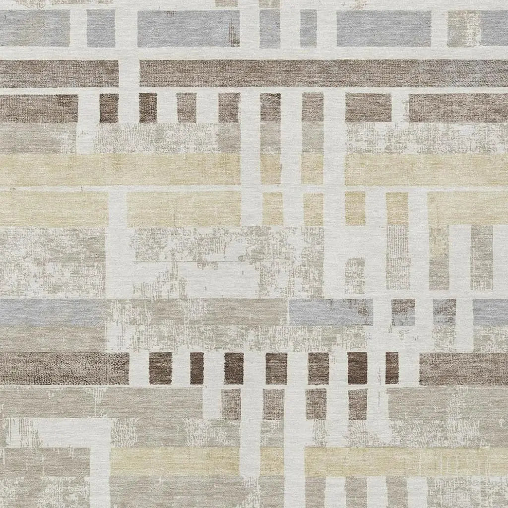 10' X 14' Ivory And Beige Striped Washable Indoor Outdoor Area Rug Homeroots Outdoor