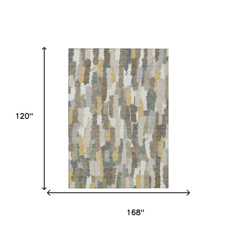 10' X 14' Ivory And Beige Striped Washable Indoor Outdoor Area Rug Homeroots Outdoor