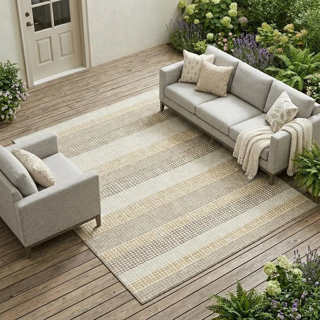 10' X 14' Ivory And Beige Striped Washable Indoor Outdoor Area Rug Homeroots Outdoor