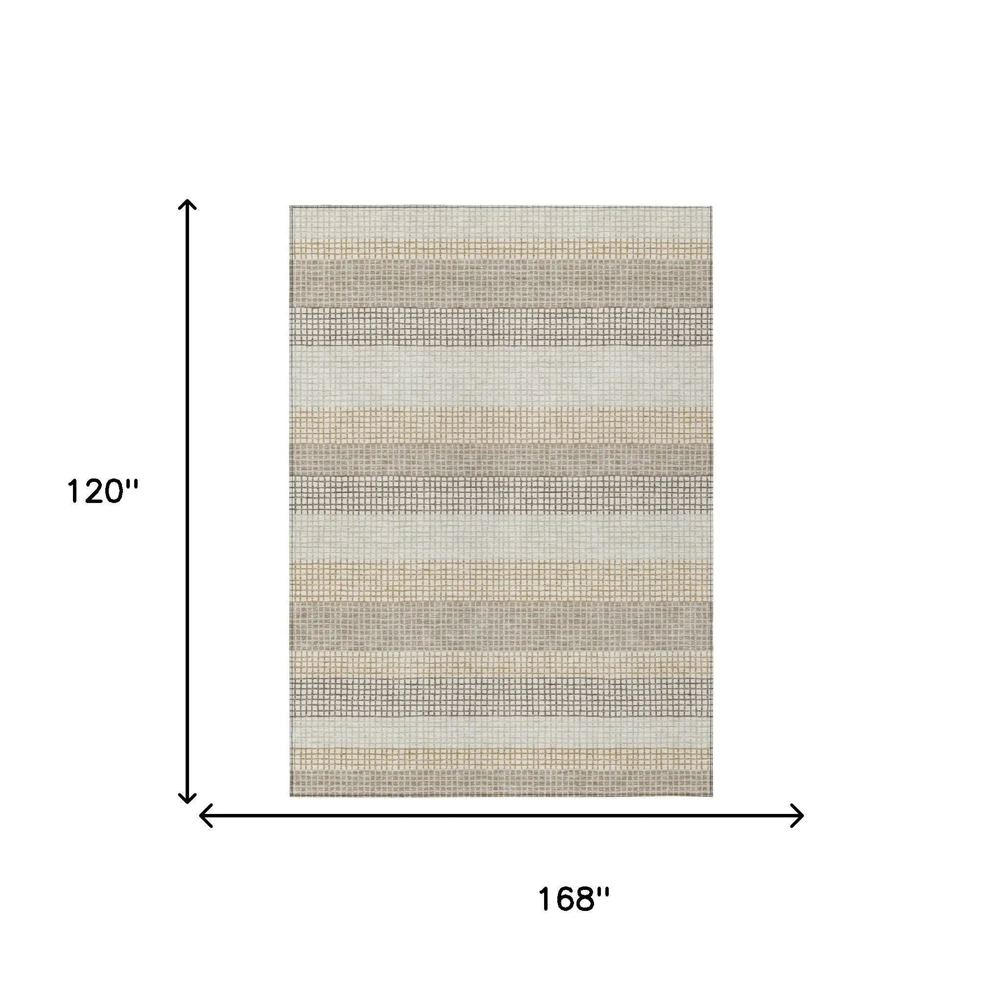 10' X 14' Ivory And Beige Striped Washable Indoor Outdoor Area Rug Homeroots Outdoor