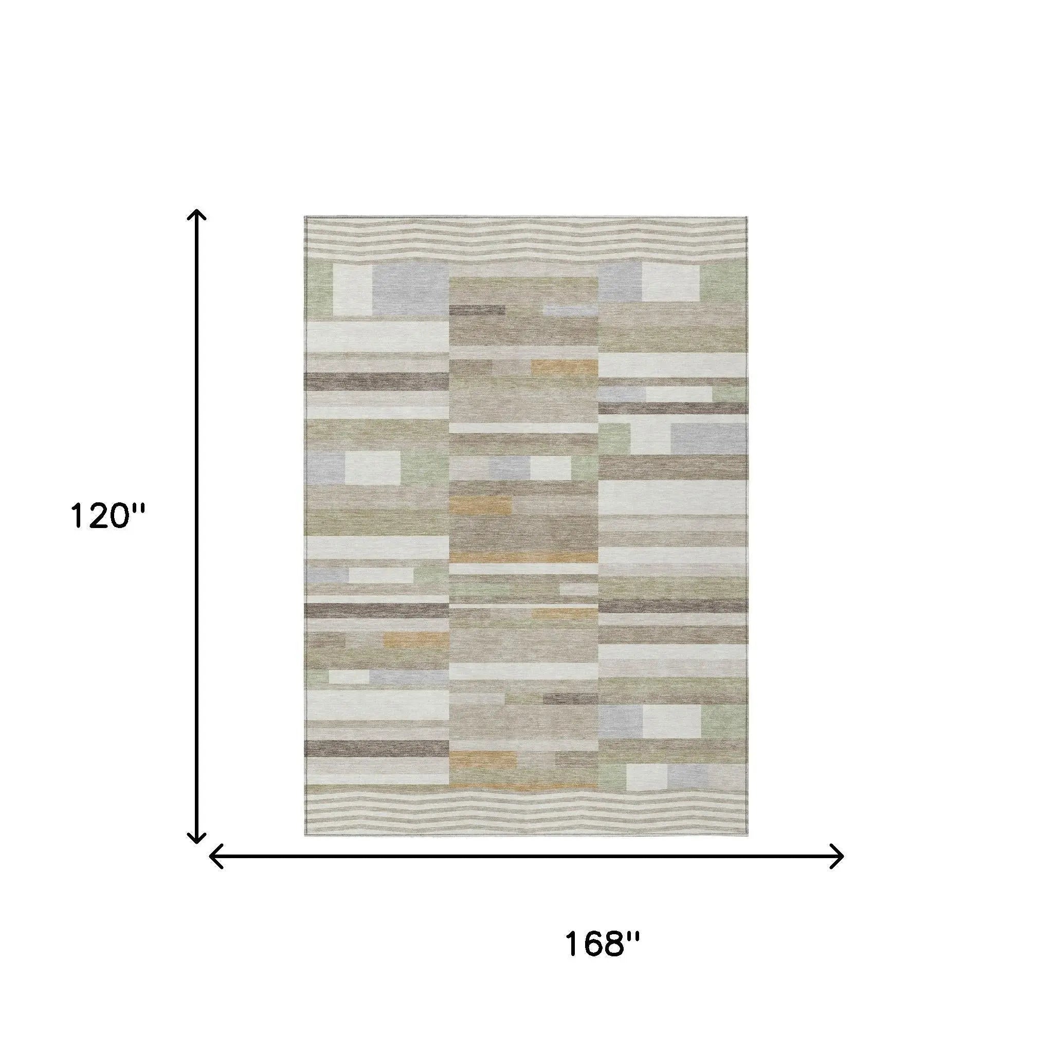10' X 14' Ivory And Beige Striped Washable Indoor Outdoor Area Rug Homeroots Outdoor