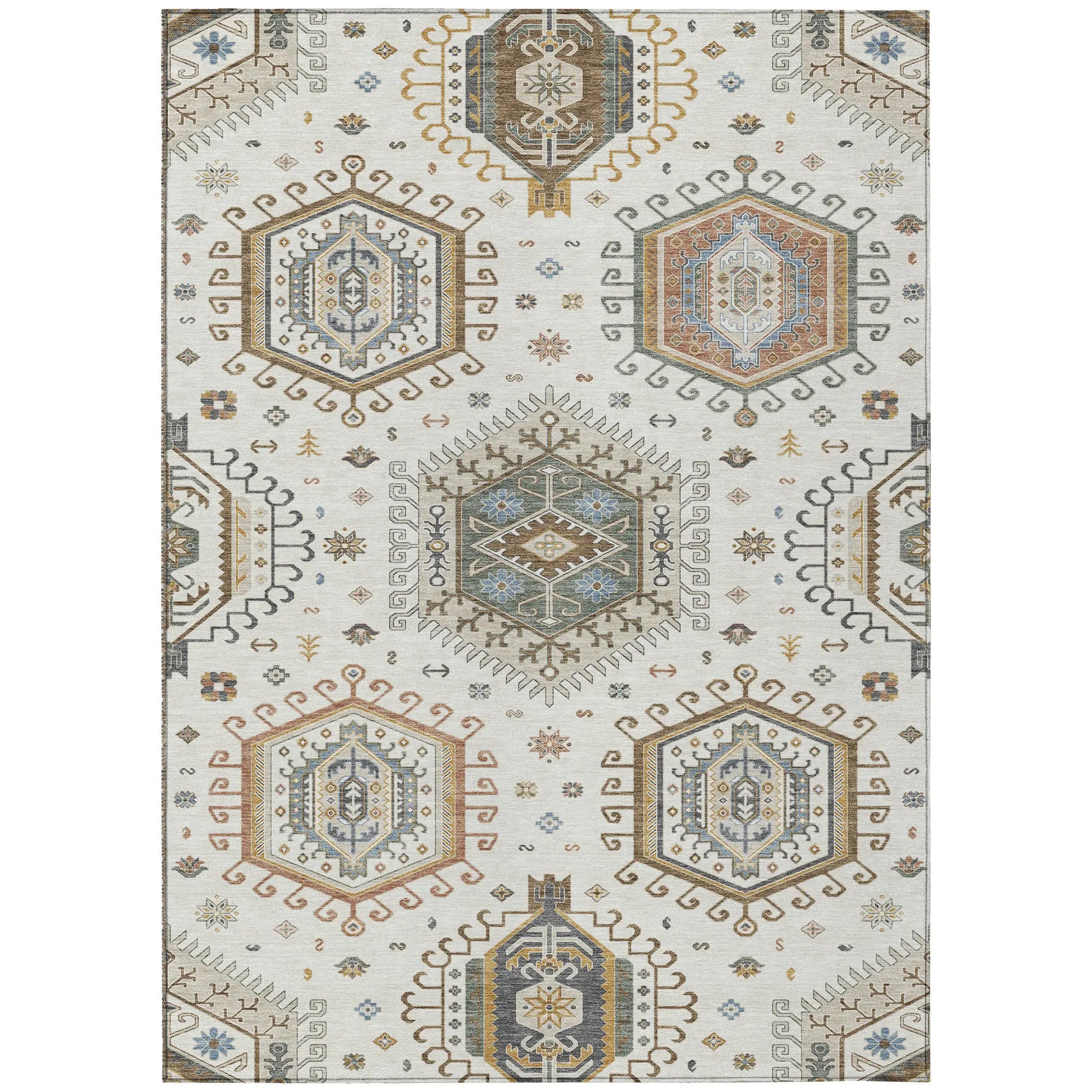10' X 14' Ivory And Beige Tribal Washable Indoor Outdoor Area Rug Homeroots Outdoor