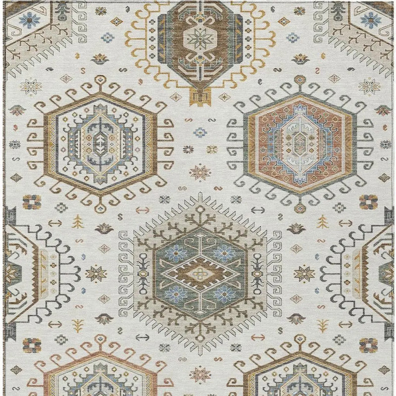10' X 14' Ivory And Beige Tribal Washable Indoor Outdoor Area Rug Homeroots Outdoor