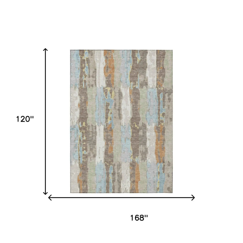 10' X 14' Ivory And Blue Abstract Washable Indoor Outdoor Area Rug Homeroots Outdoor