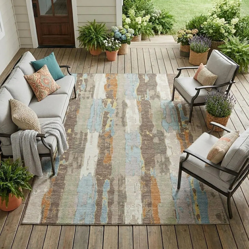 10' X 14' Ivory And Blue Abstract Washable Indoor Outdoor Area Rug Homeroots Outdoor