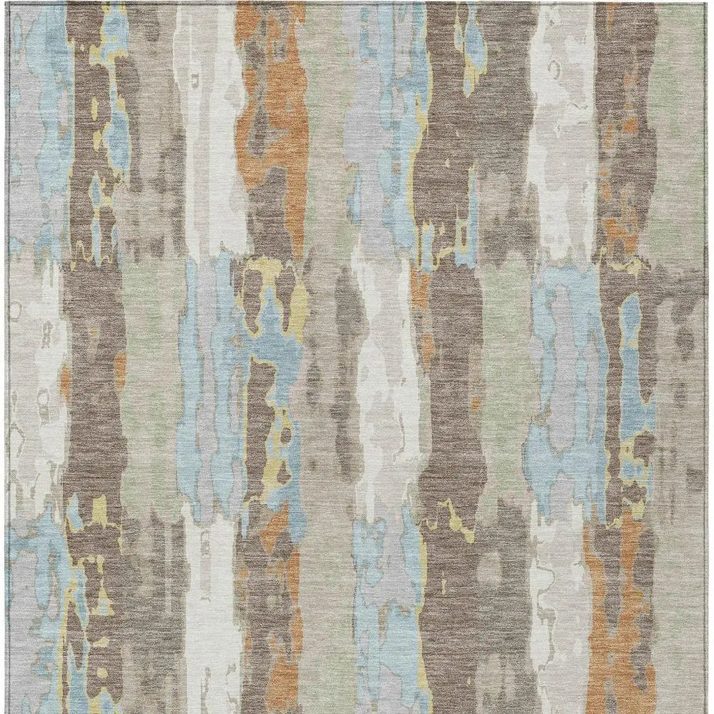 10' X 14' Ivory And Blue Abstract Washable Indoor Outdoor Area Rug Homeroots Outdoor