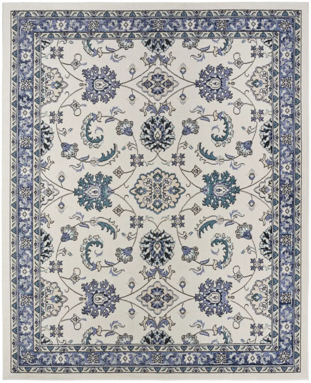 10' X 14' Ivory And Blue Floral Indoor Outdoor Area Rug Homeroots Outdoor
