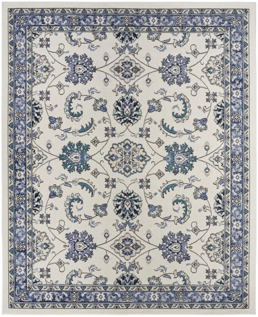 10' X 14' Ivory And Blue Floral Indoor Outdoor Area Rug Homeroots Outdoor