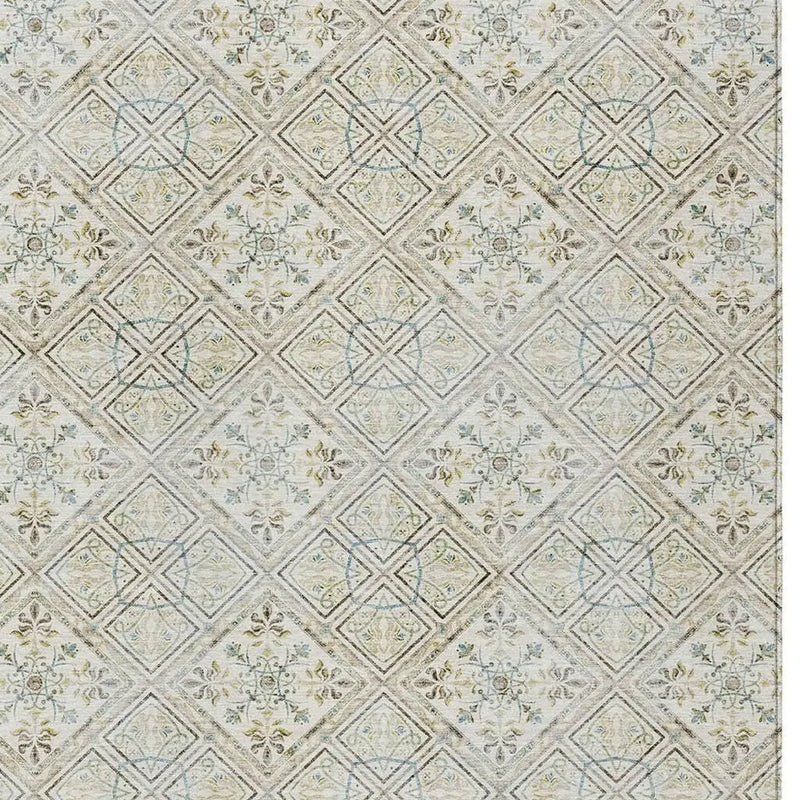 10' X 14' Ivory And Blue Geometric Washable Indoor Outdoor Area Rug Homeroots Outdoor