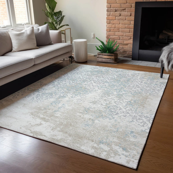 10' X 14' Ivory And Blue Oriental Washable Indoor Outdoor Area Rug Homeroots Outdoor
