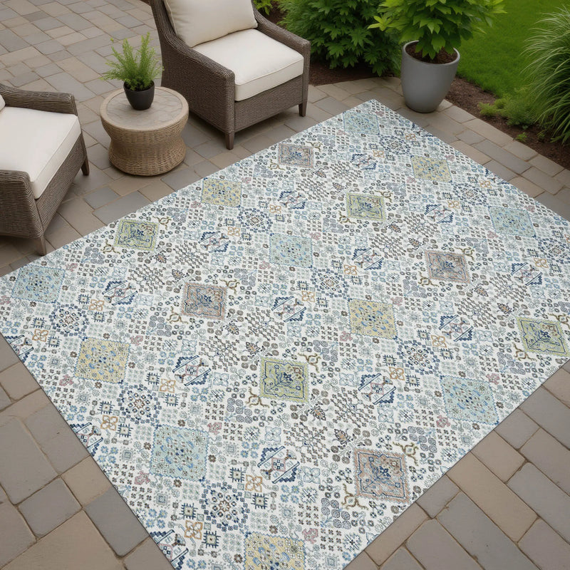 10' X 14' Ivory And Blue Oriental Washable Indoor Outdoor Area Rug Homeroots Outdoor