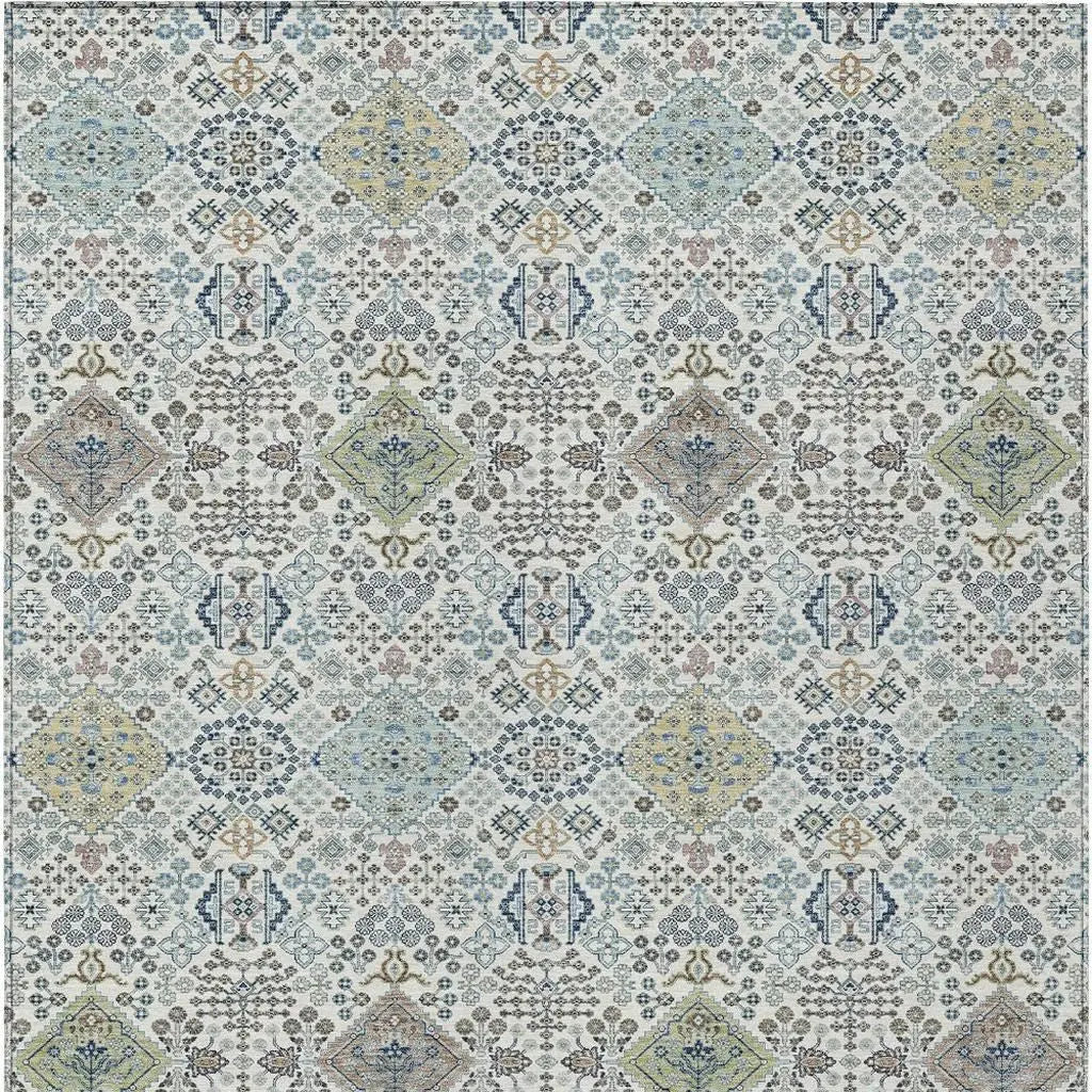10' X 14' Ivory And Blue Oriental Washable Indoor Outdoor Area Rug Homeroots Outdoor